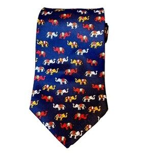 The Bombay Store Silk Elephant Blue Red Gold Neck Tie
